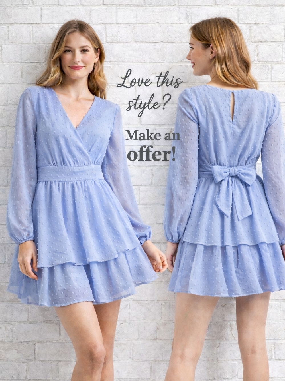 Japra Blue Swiss Dot Long Sleeve Wrap Dress XS | Ruffle Hem | Feminine Chic